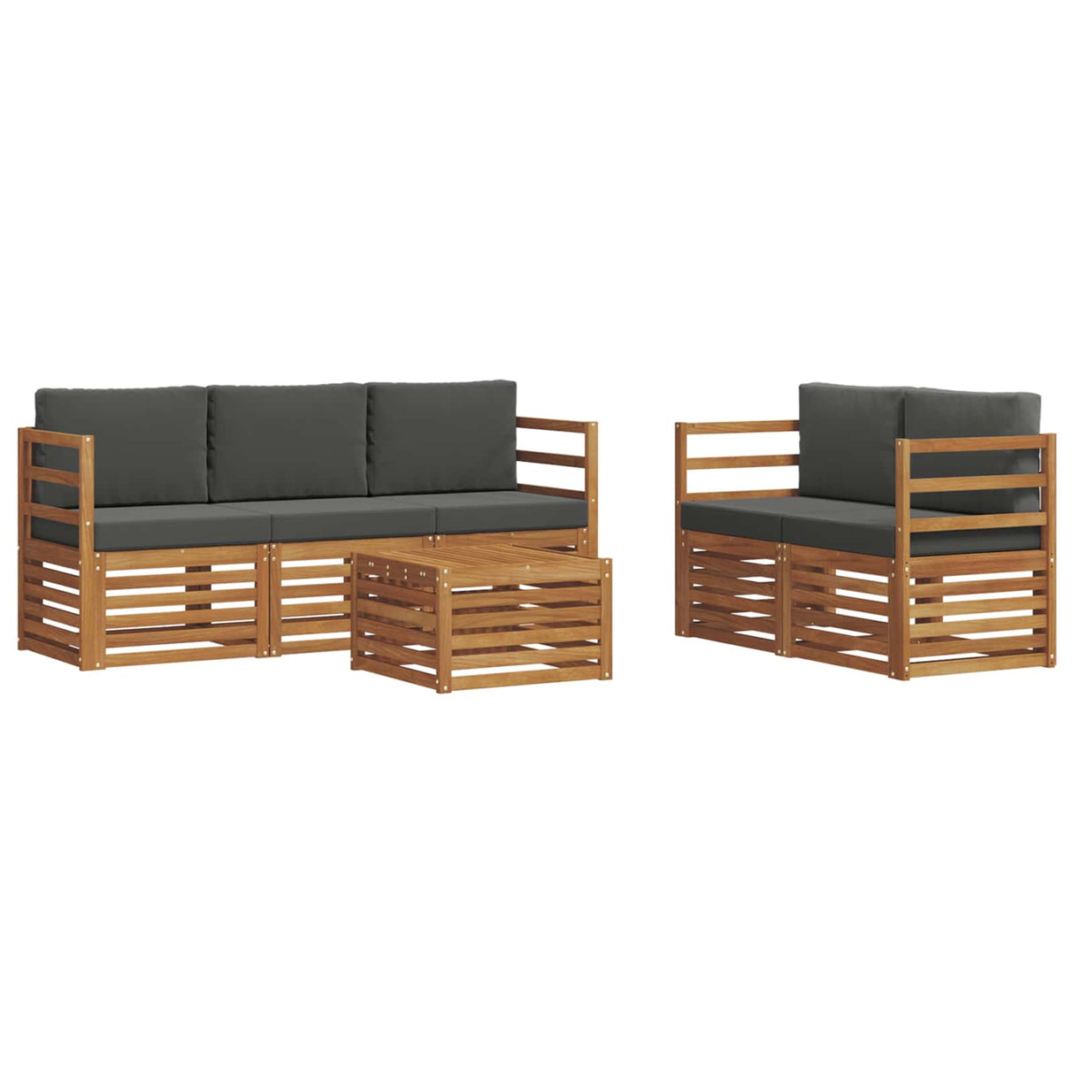 Sofa Sets 6 pcs Natural and Anthracite Solid Acacia Wood