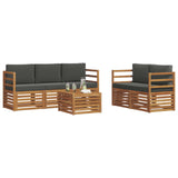 Sofa Sets 6 pcs Natural and Anthracite Solid Acacia Wood - Side View