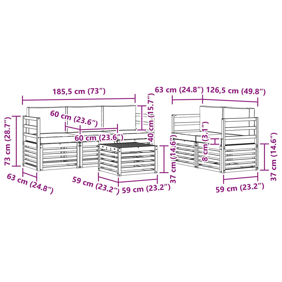 Outdoor Sofa Set 6 pcs 5-Seaters Natural and Anthracite