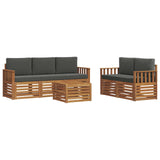 Sofa Sets 6 pcs Natural and Anthracite Solid Acacia Wood - Front View