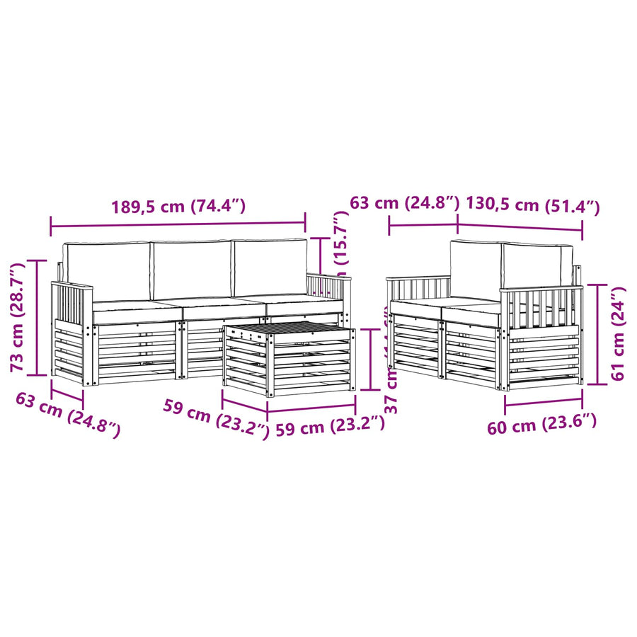 Outdoor Sofa Set 6 pcs 5-Seaters Natural and Anthracite