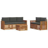 Sofa Sets 6 pcs Natural and Anthracite Solid Acacia Wood - Front View