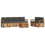 Outdoor Sofa Set 7 pcs Natural and Anthracite Solid Acacia Wood - Front View