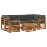 Outdoor Sofa Set 7 pcs Natural and Anthracite Solid Acacia Wood - Front View