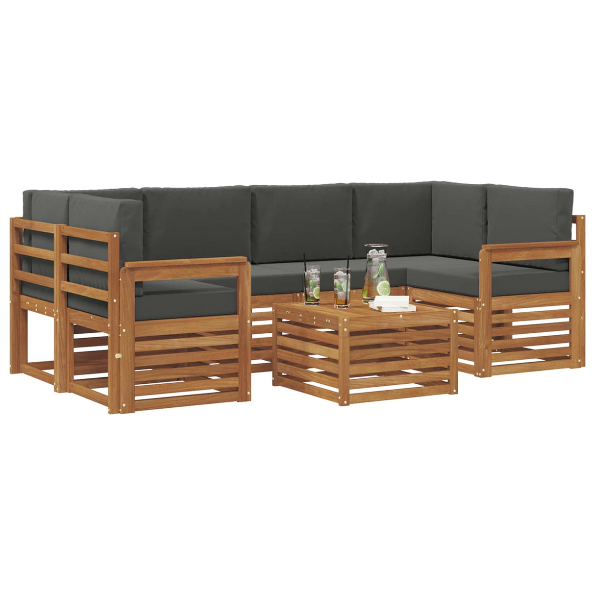Outdoor Sofa Set 7 pcs Natural and Anthracite Solid Acacia Wood
