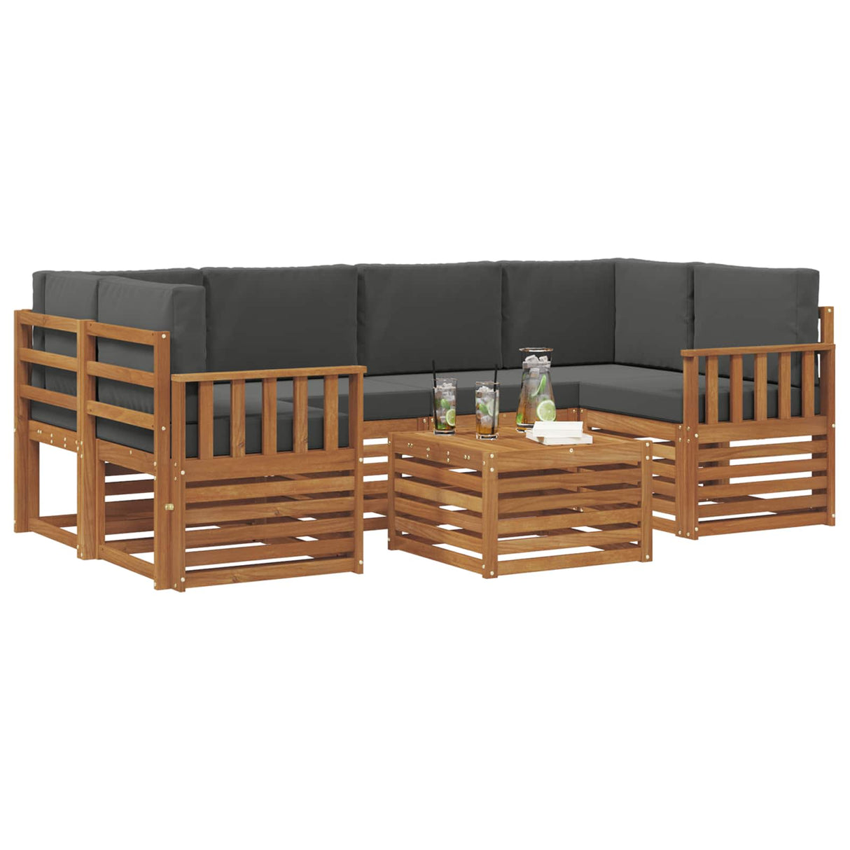 Outdoor Sofa Set 7 pcs Natural and Anthracite Solid Acacia Wood