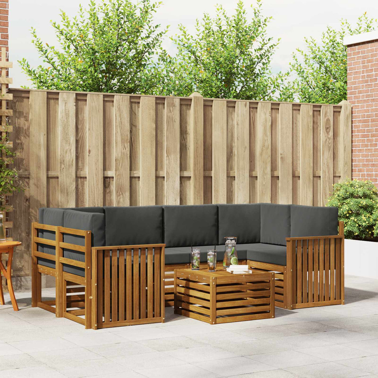 Outdoor Sofa Set 7 pcs Natural and Anthracite Solid Acacia Wood