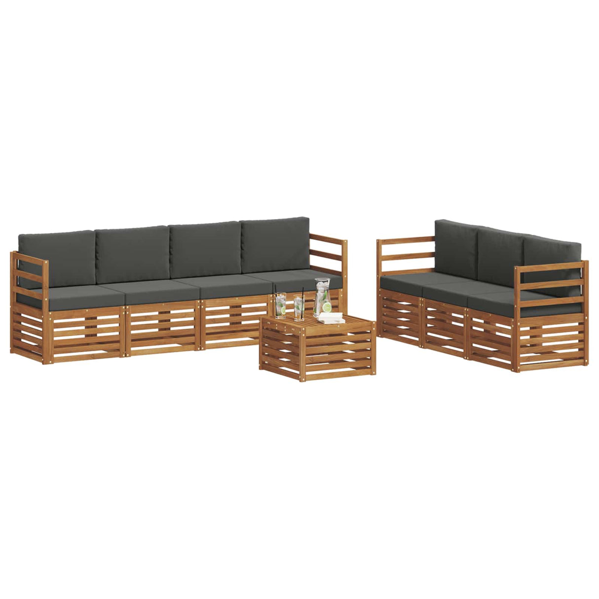 Sofa Sets 8 pcs Natural and Anthracite Solid Acacia Wood