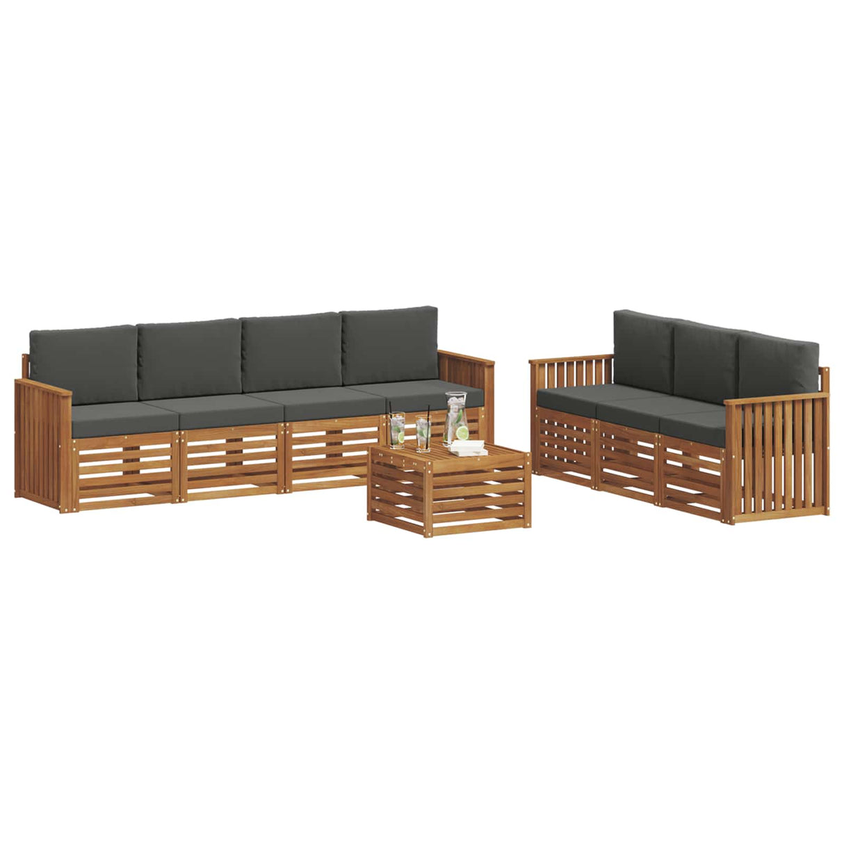 Sofa Sets 8 pcs Natural and Anthracite Solid Acacia Wood
