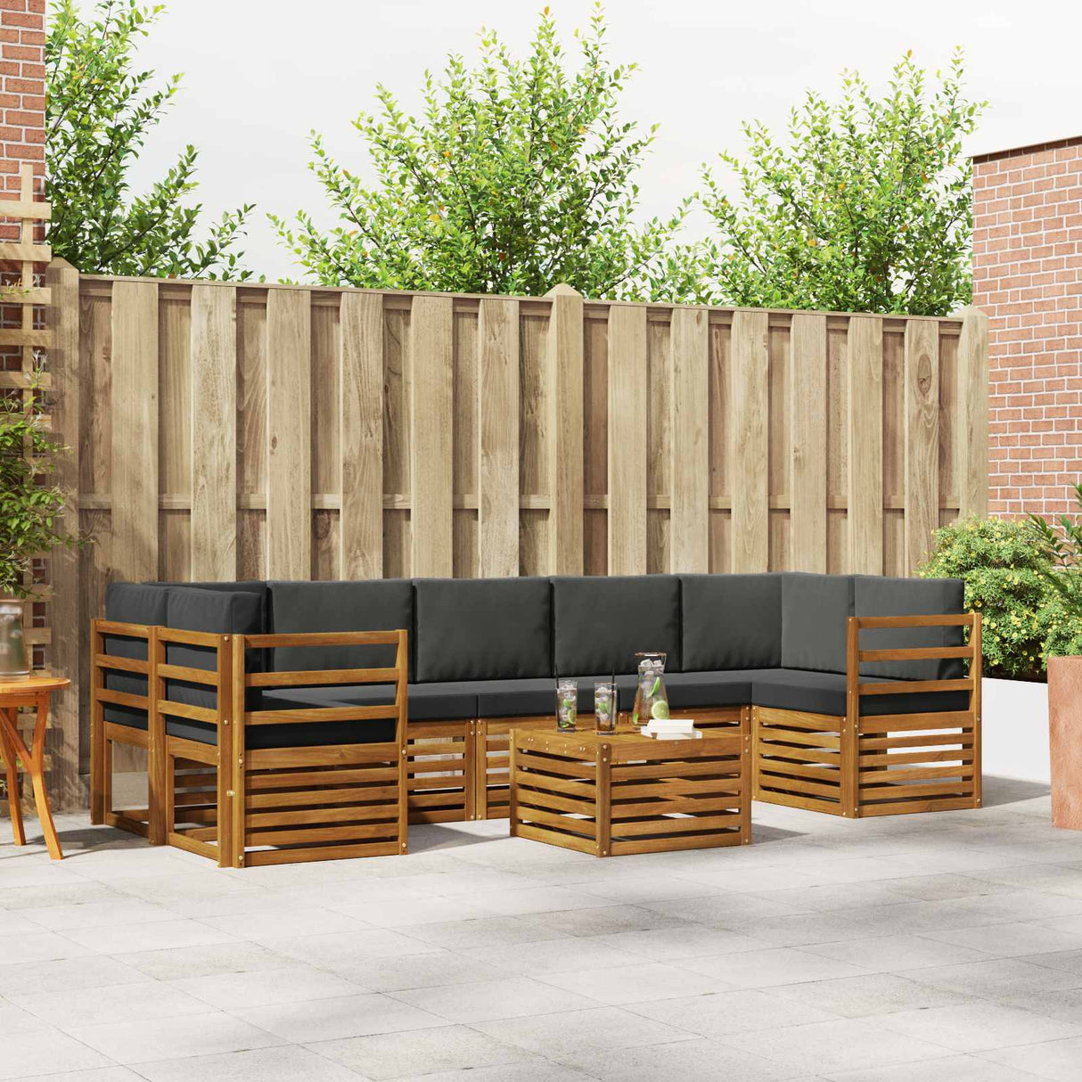 Outdoor Sofa Set 8 pcs Natural and Anthracite Solid Acacia Wood