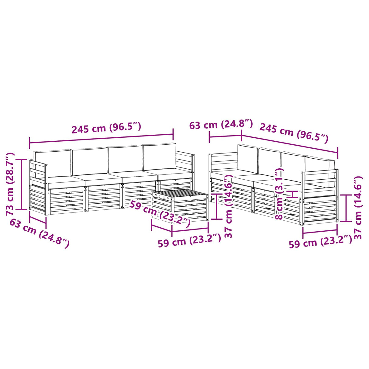 Sofa Sets 9 pcs Natural and Anthracite Solid Acacia Wood