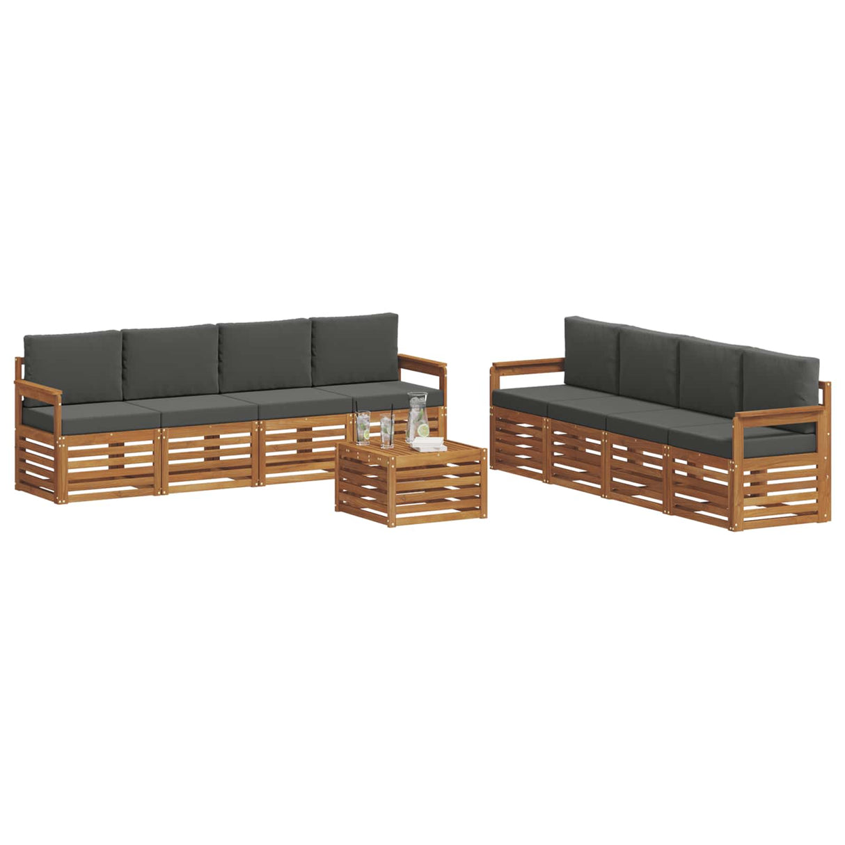 Sofa Sets 9 pcs Natural and Anthracite Solid Acacia Wood