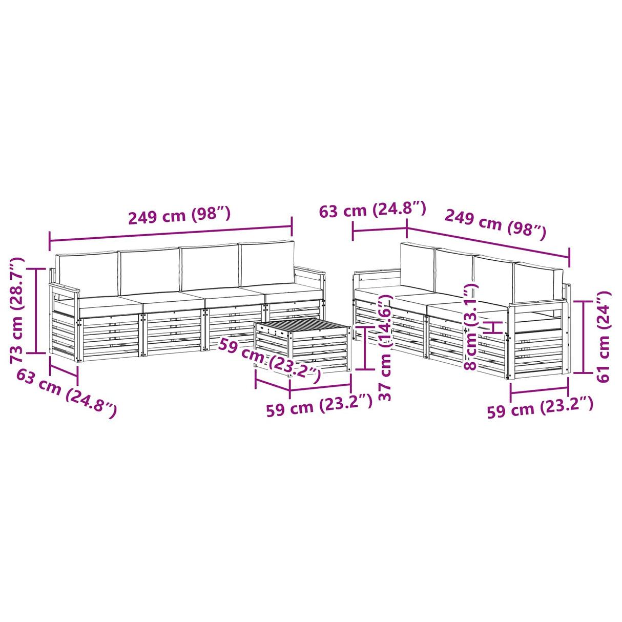 Sofa Sets 9 pcs Natural and Anthracite Solid Acacia Wood
