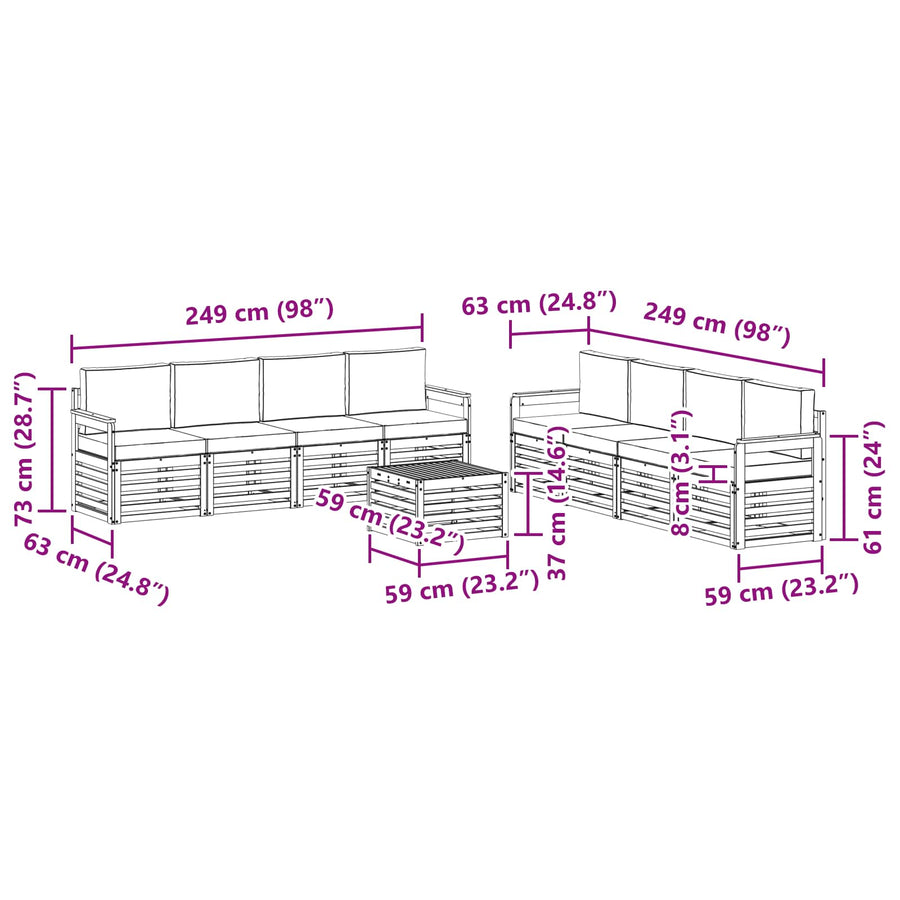 Outdoor Sofa Set 9 pcs 8-Seaters Natural and Anthracite