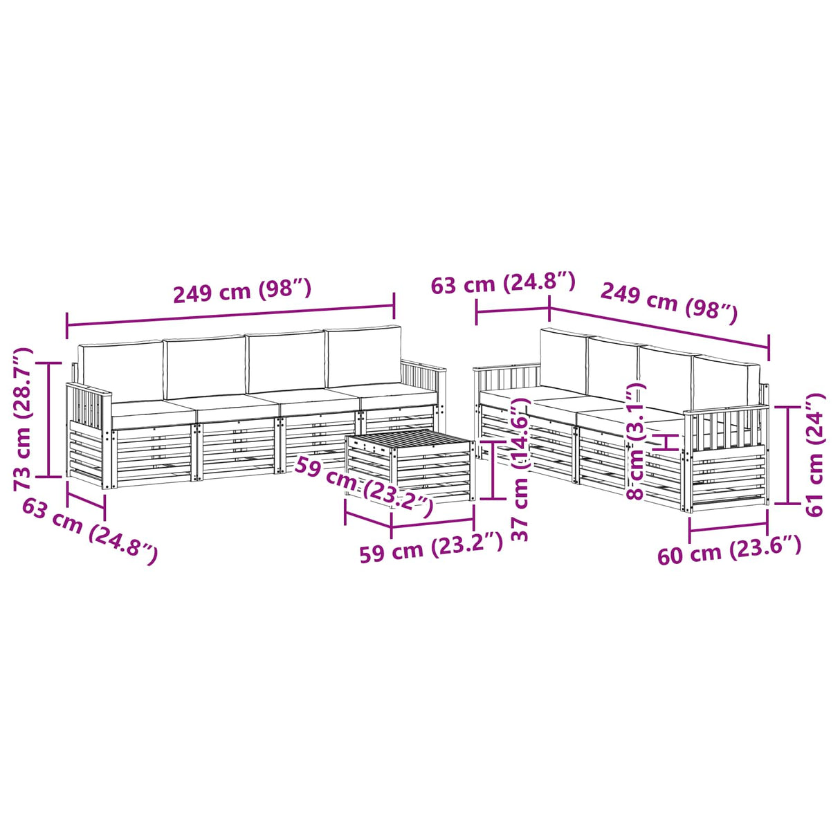 Sofa Sets 9 pcs Natural and Anthracite Solid Acacia Wood