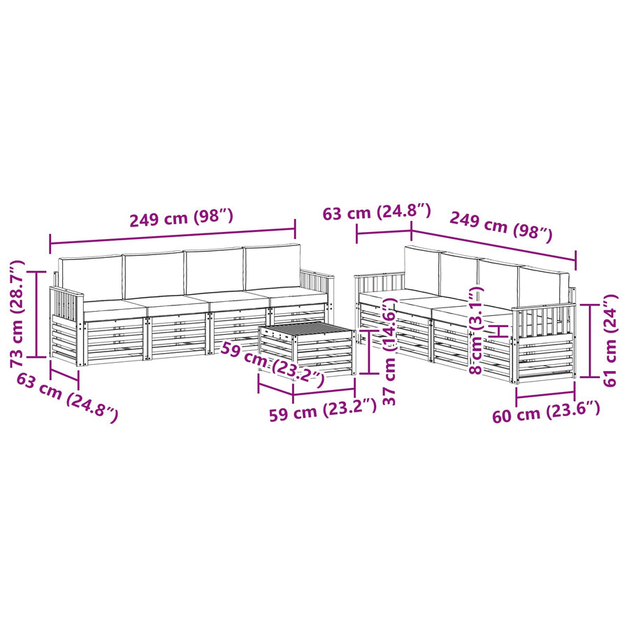 Outdoor Sofa Set 9 pcs 8-Seaters Natural and Anthracite