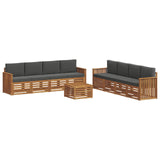 Sofa Sets 9 pcs Natural and Anthracite Solid Acacia Wood - Front View