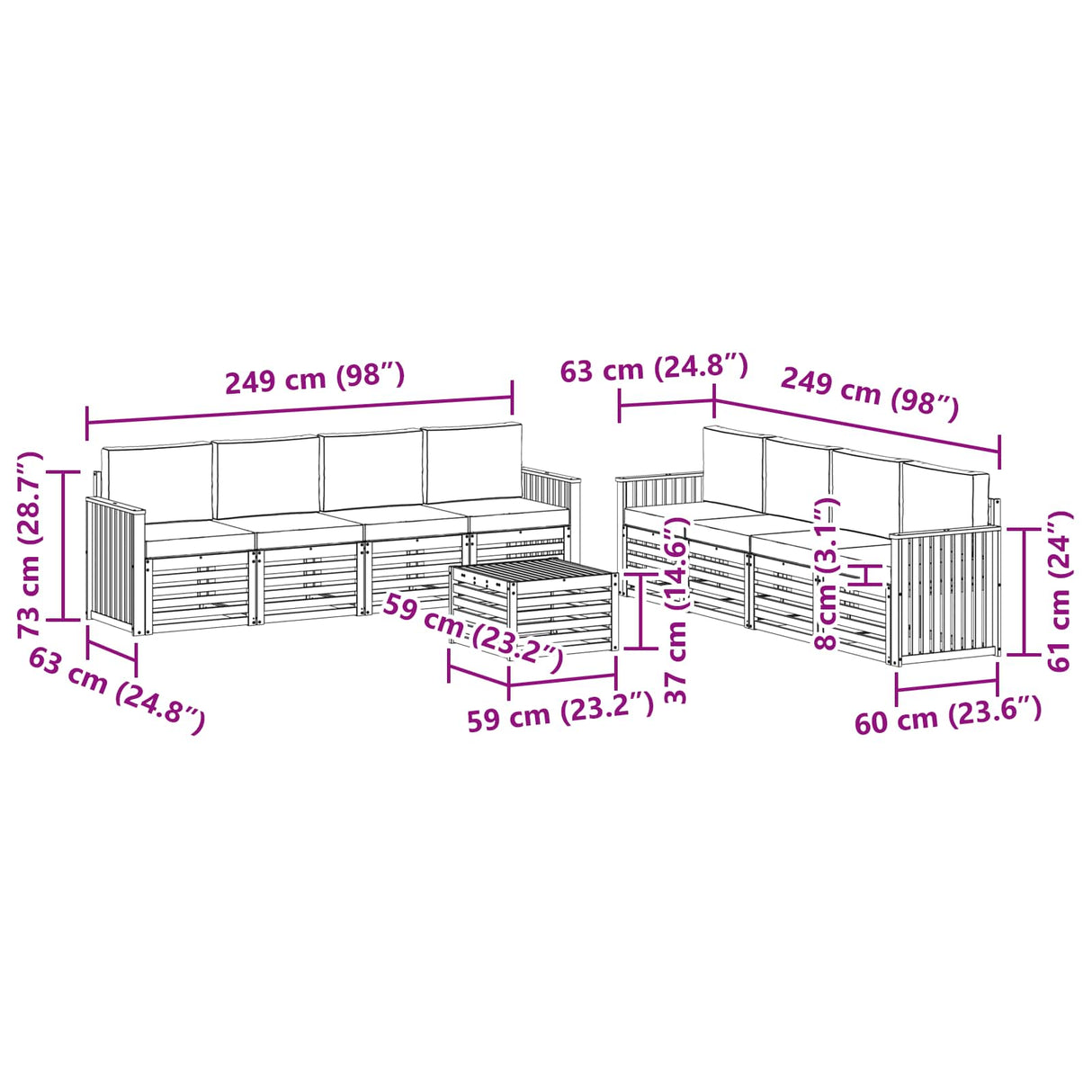 Sofa Sets 9 pcs Natural and Anthracite Solid Acacia Wood