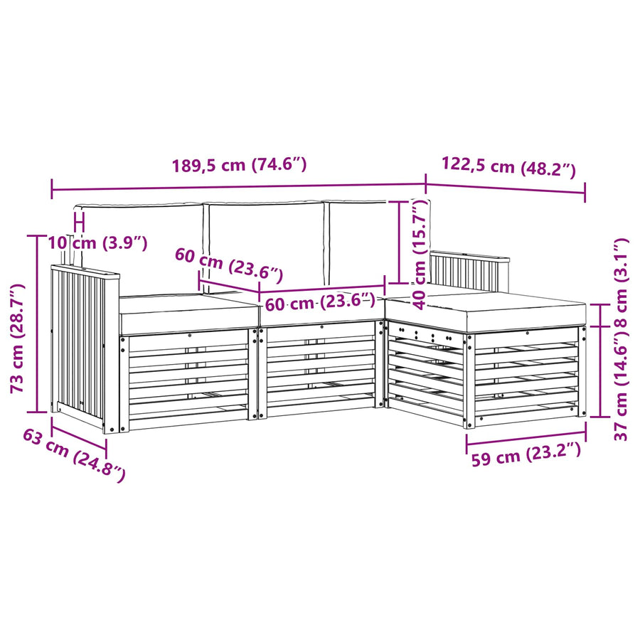 Outdoor Sofa Set 4 pcs 4-Seaters Natural and Anthracite