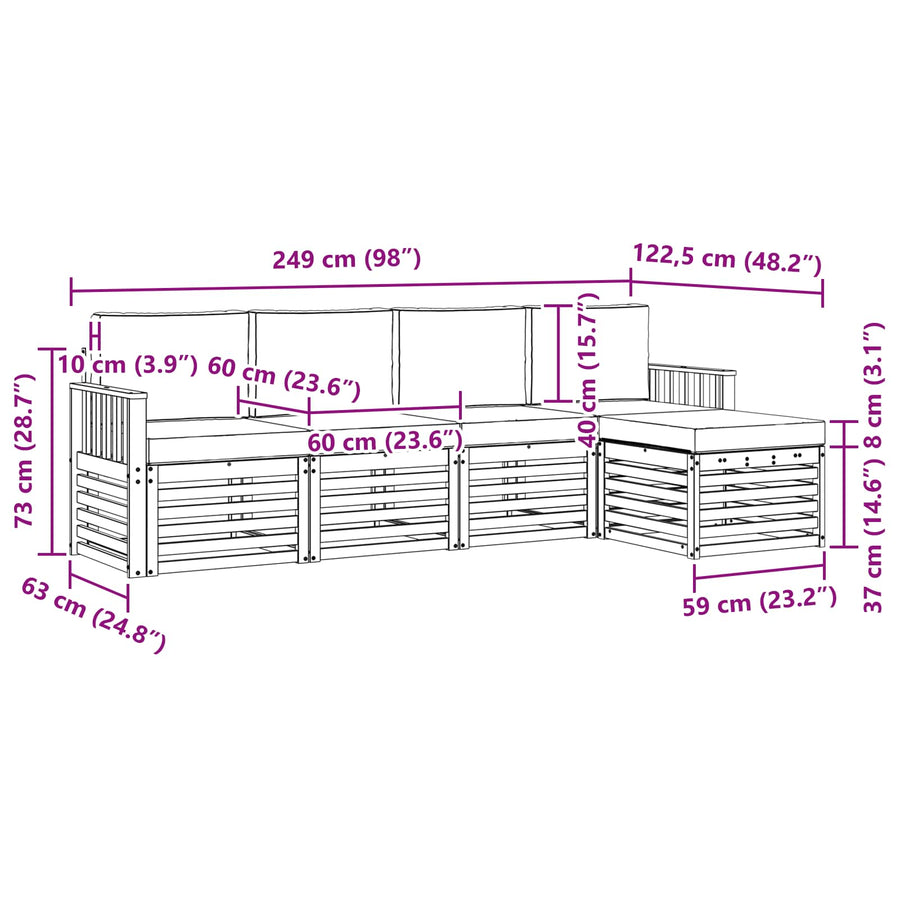 Outdoor Sofa Set 5 pcs 5-Seaters Natural and Anthracite