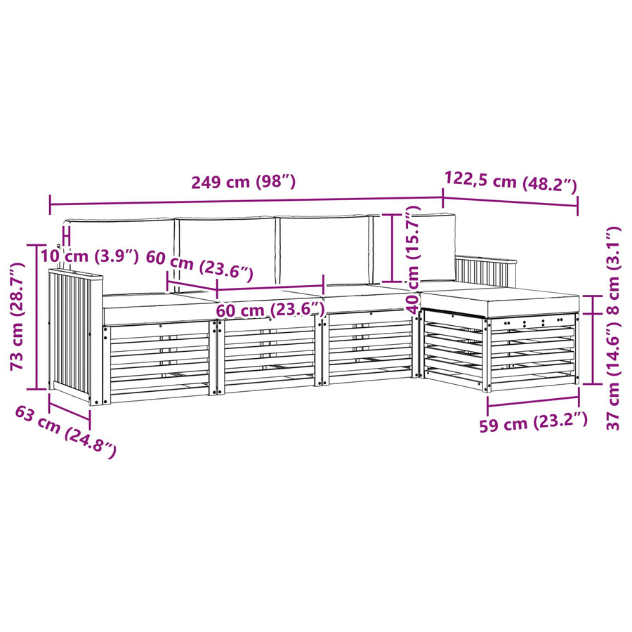 Outdoor Sofa Set 5 pcs 5-Seaters Natural and Anthracite