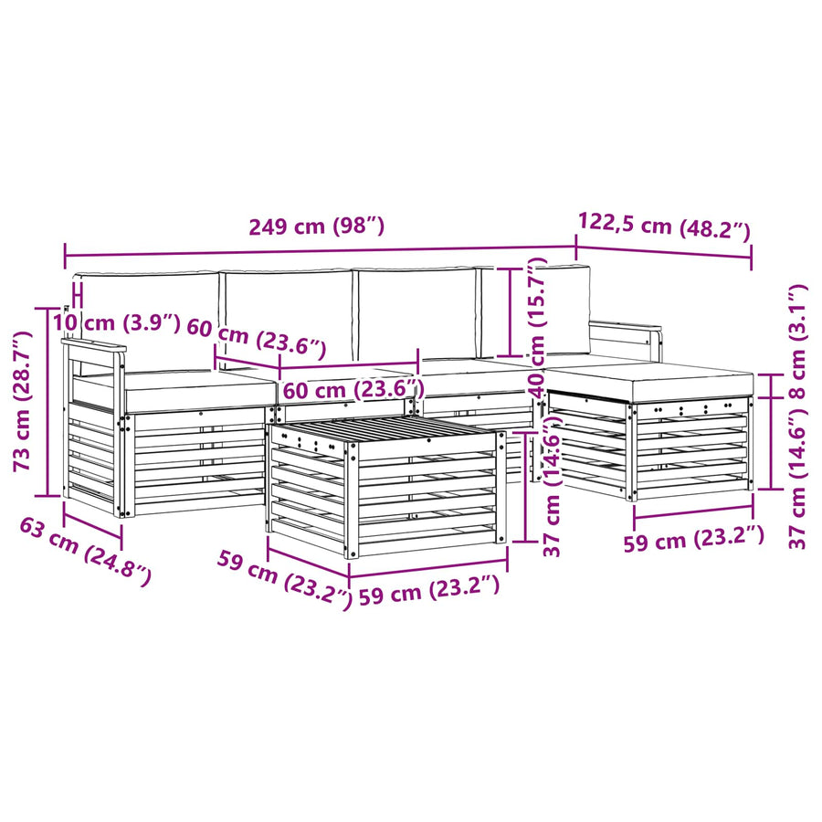 Outdoor Sofa Set 6 pcs 5-Seaters Natural and Anthracite