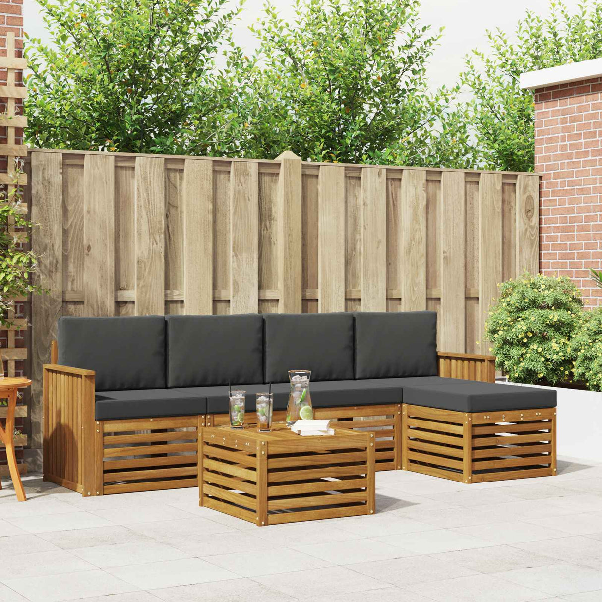 Outdoor Sofa Set with Cushion 6 pcs Natural and Anthracite