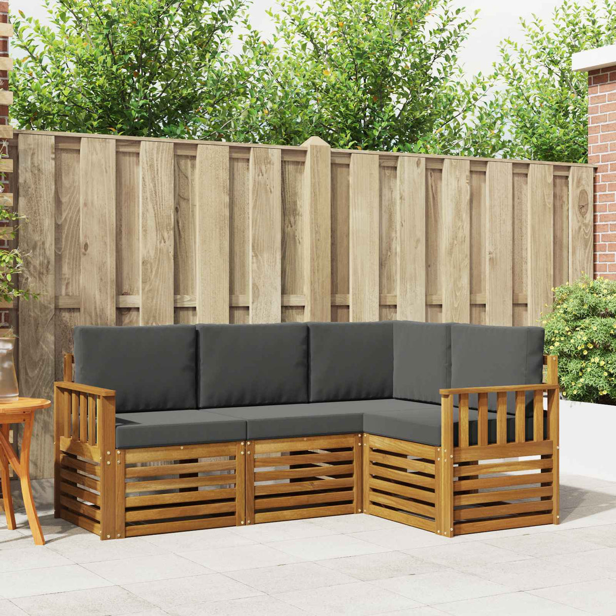 Sofa Sets 4 pcs Natural and Anthracite Solid Acacia Wood