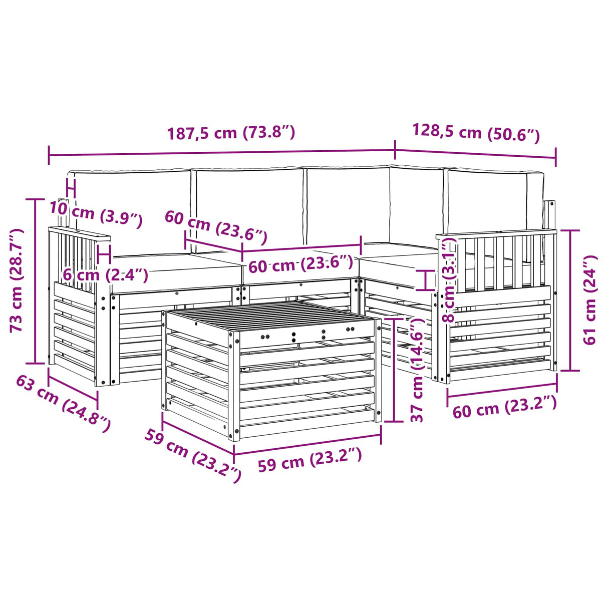 Outdoor Sofa Set with Cushion 5 pcs Natural and Anthracite