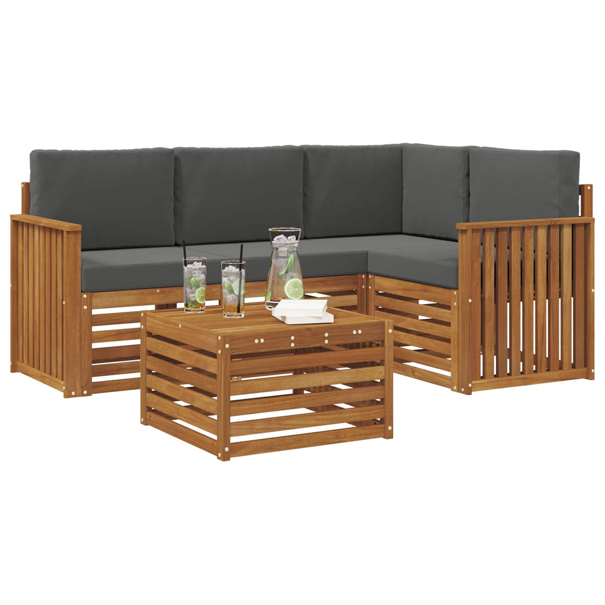 Outdoor Sofa Set with Cushion 5 pcs Natural and Anthracite