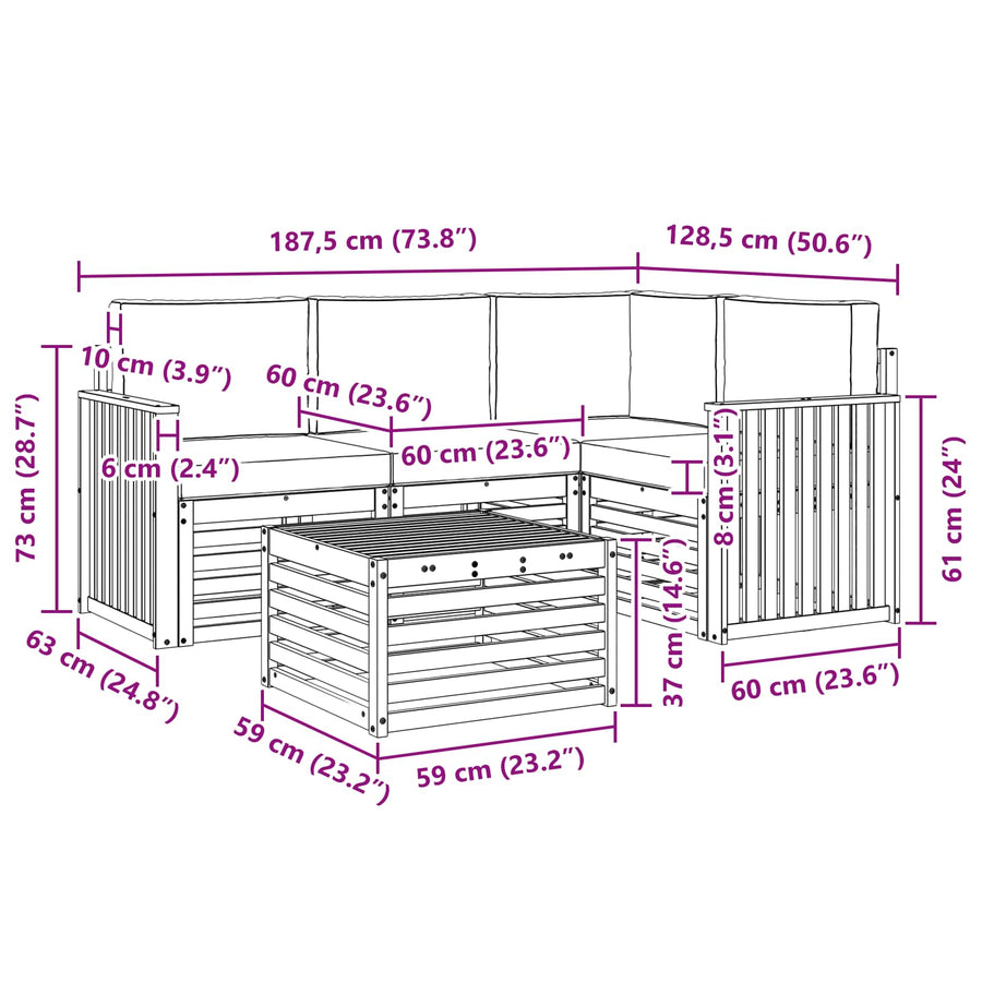 Outdoor Sofa Set 5 pcs 4-Seaters Natural and Anthracite