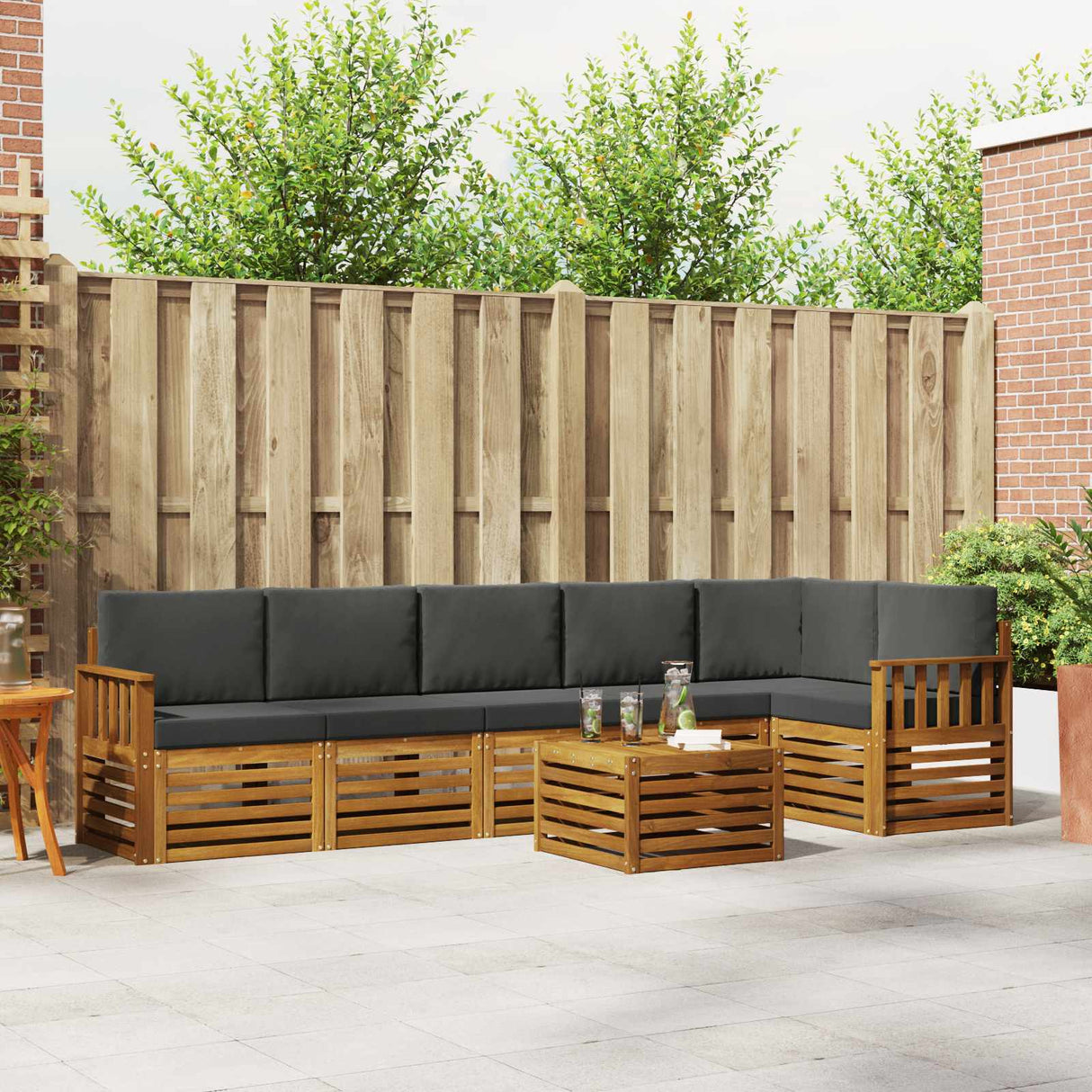 Sectional Sofa Set with Cushion 7 pcs Natural and Anthracite