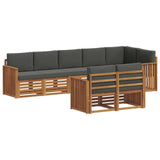 Sofa Sets 8 pcs Natural and Anthracite Solid Acacia Wood - Front View