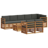 Sofa Sets 9 pcs Natural and Anthracite Solid Acacia Wood - Front View