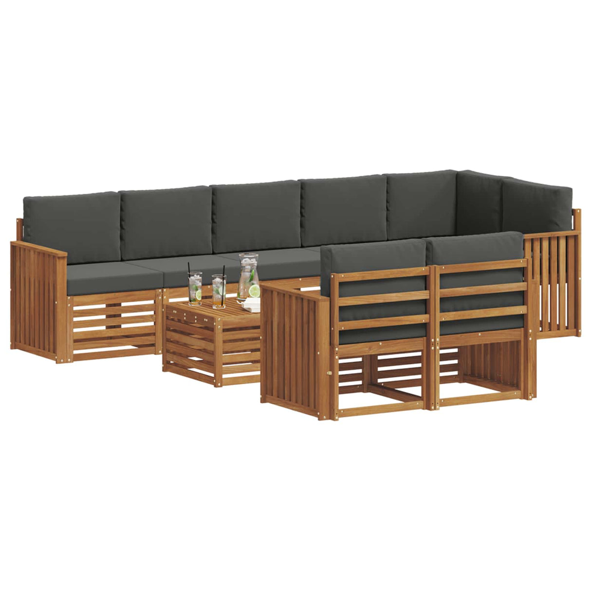 Sofa Sets 9 pcs Natural and Anthracite Solid Acacia Wood