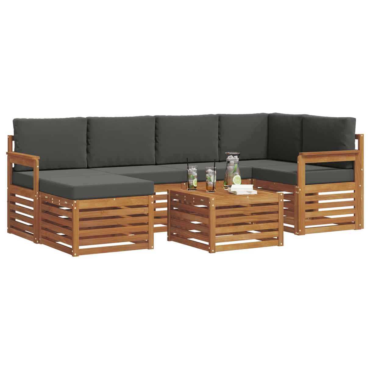 Sectional Sofa Set with Cushion 7 pcs Natural and Anthracite