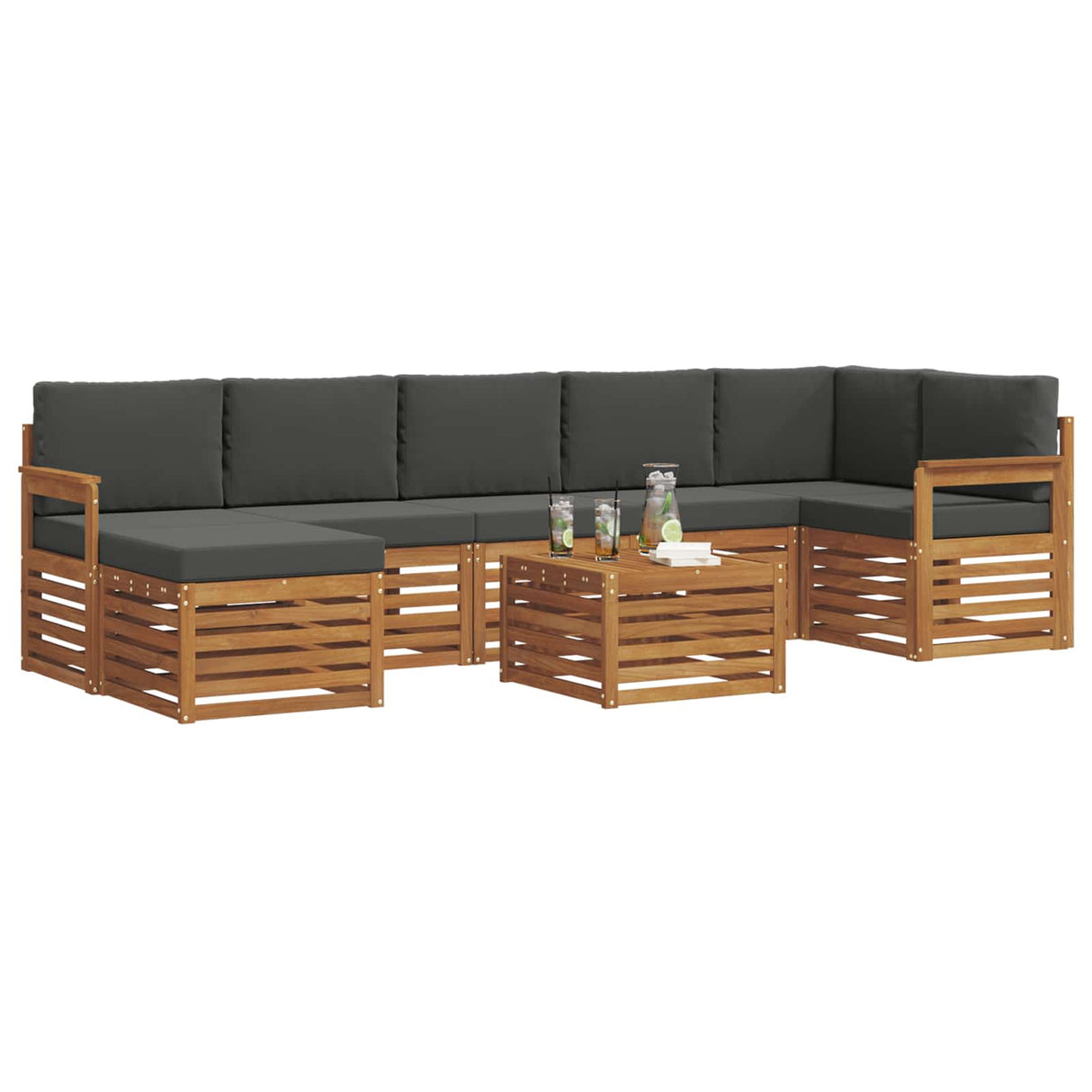 Outdoor Sofa Set 8 pcs Natural and Anthracite Solid Acacia Wood