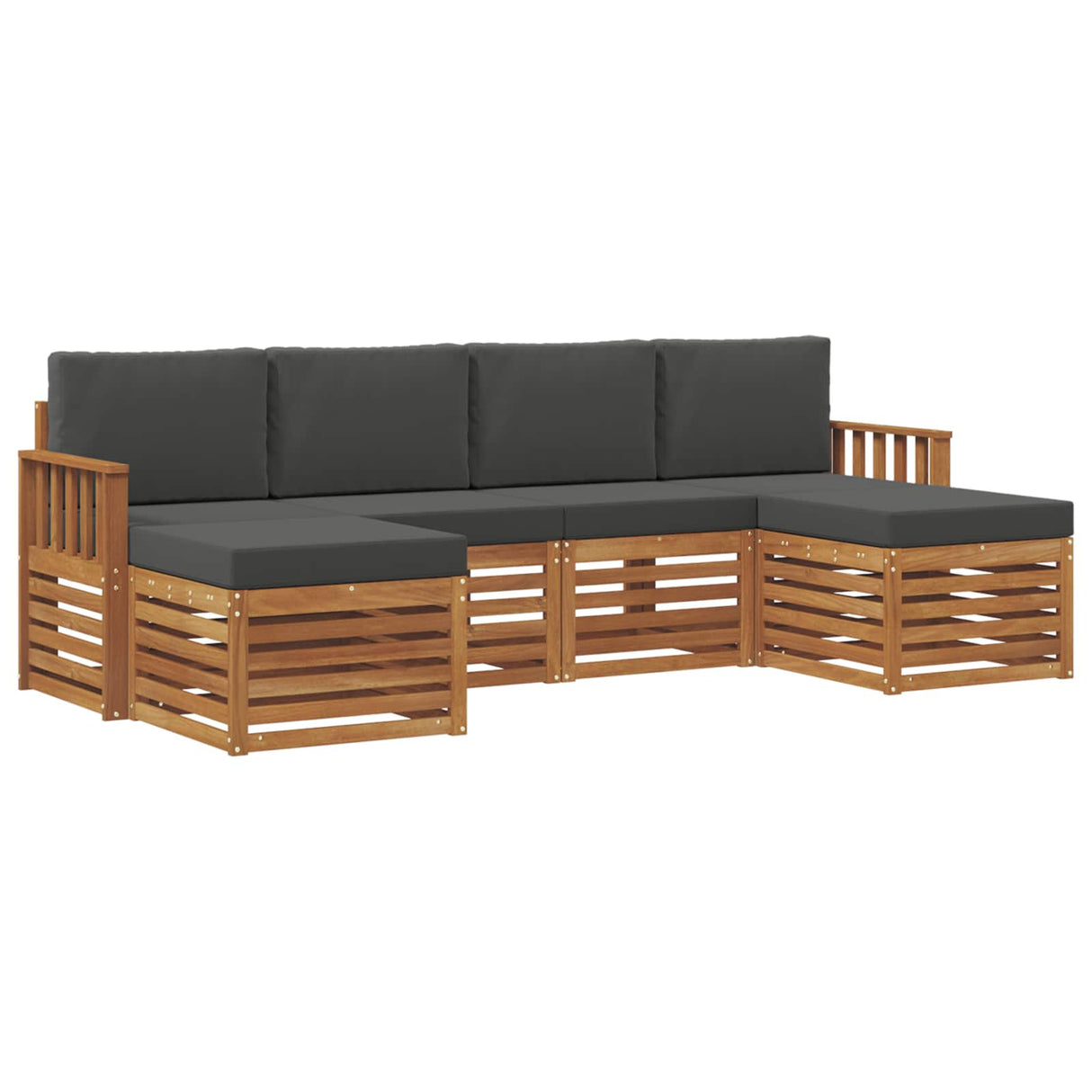 Sofa Sets 6 pcs Natural and Anthracite Solid Acacia Wood