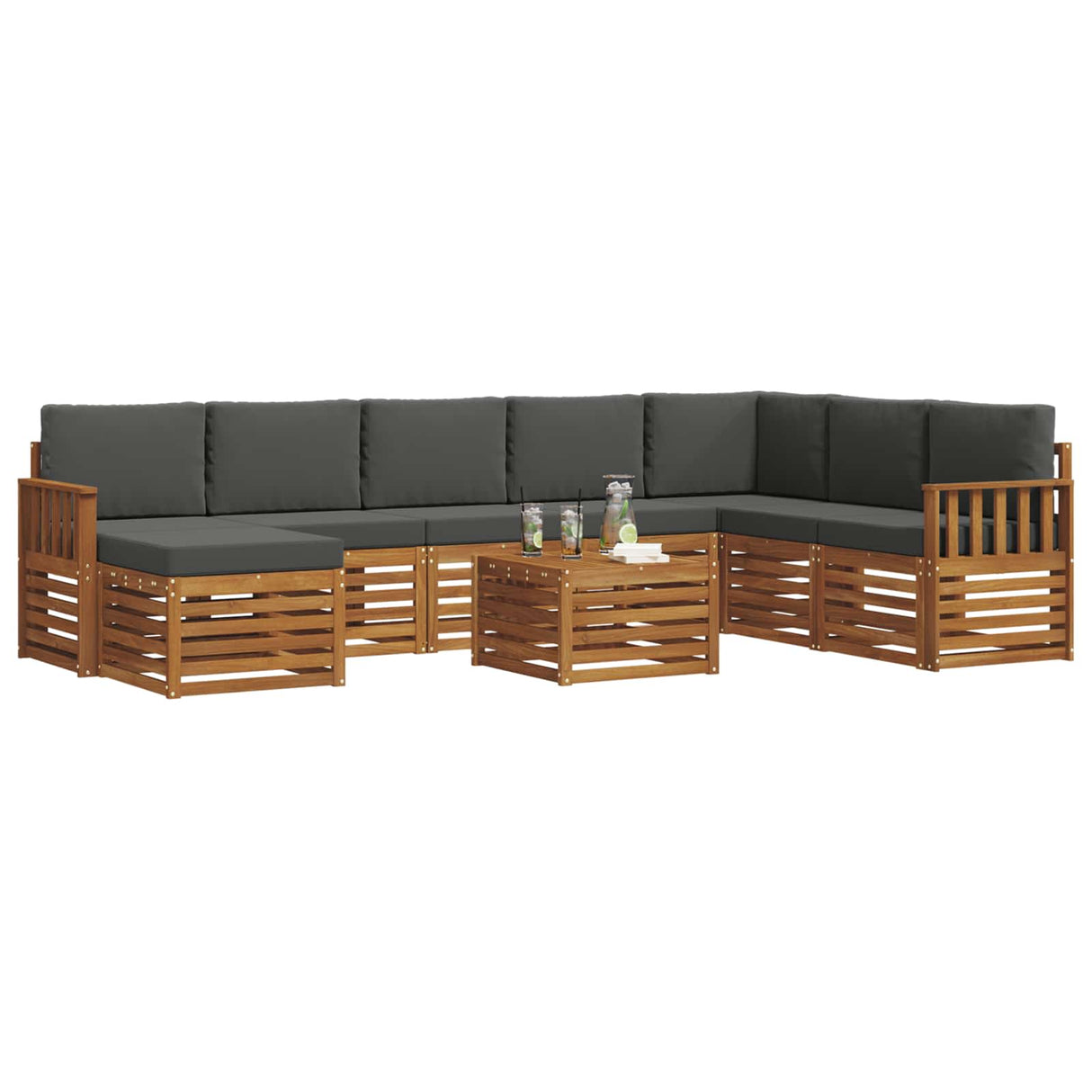 Outdoor Sofa Set 9 pcs Natural and Anthracite Solid Acacia Wood