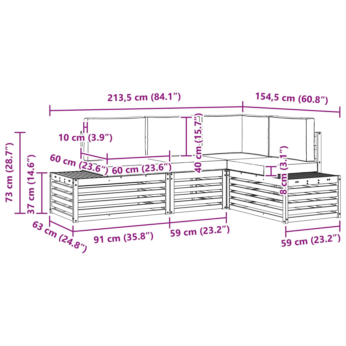 Outdoor Sofa Set with Cushion 4 Piece Natural and Anthracite