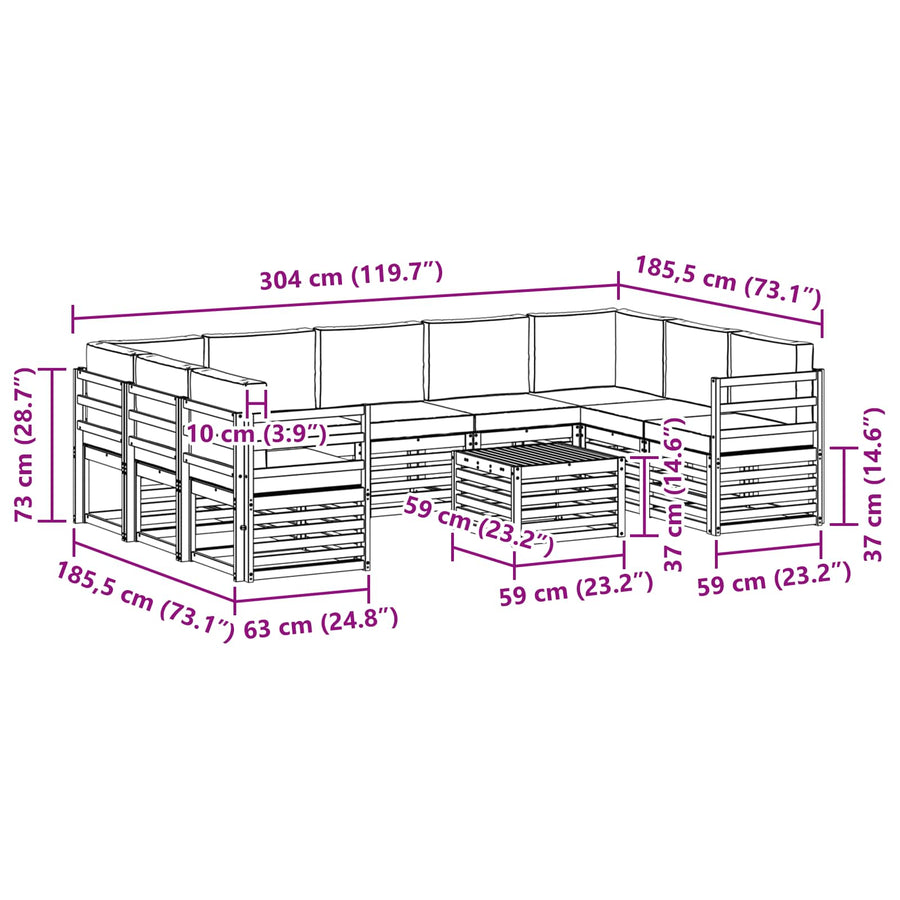 Outdoor Sofa Set 10 pcs 9-Seaters Natural and Anthracite