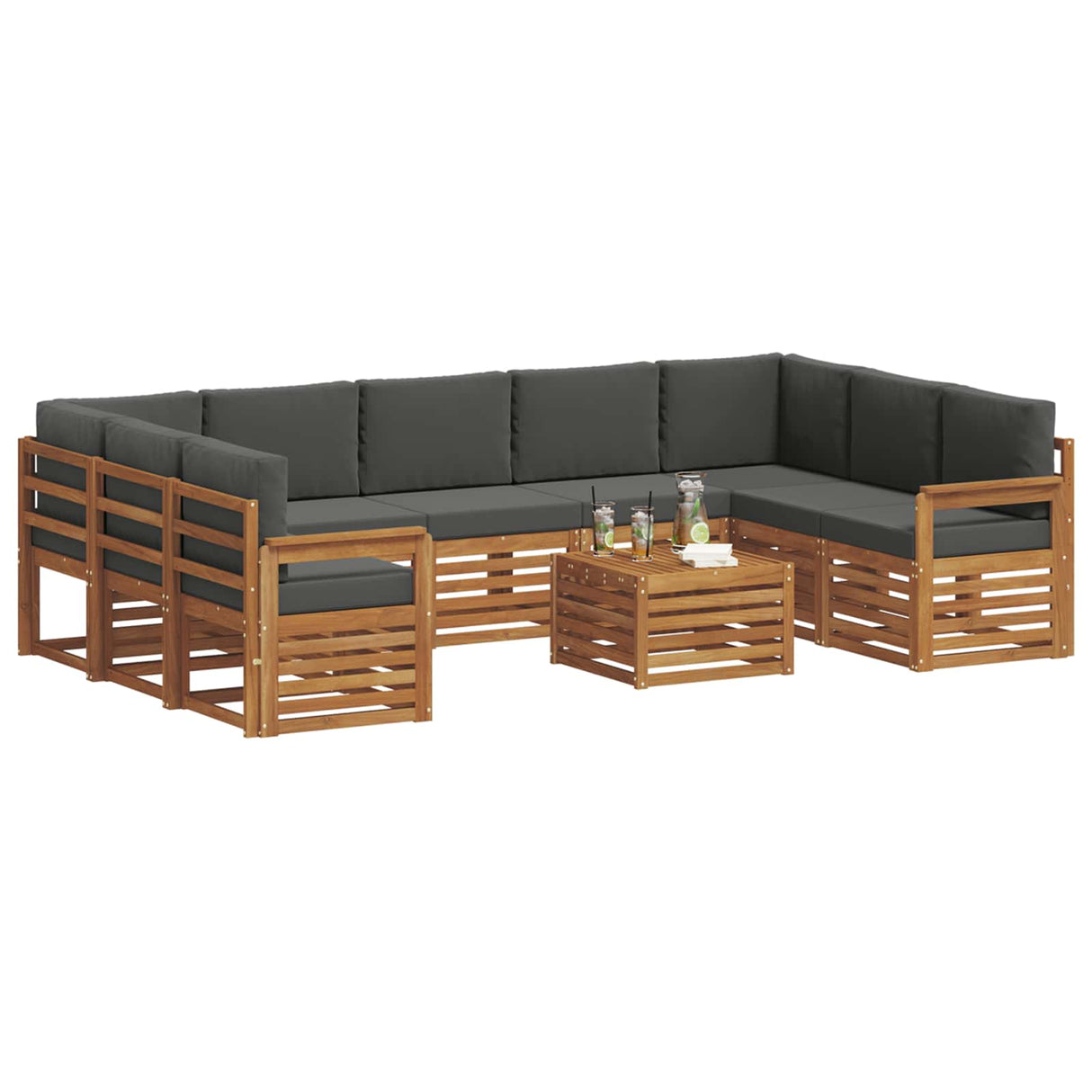 Sofa Sets 10 pcs Natural and Anthracite Solid Acacia Wood