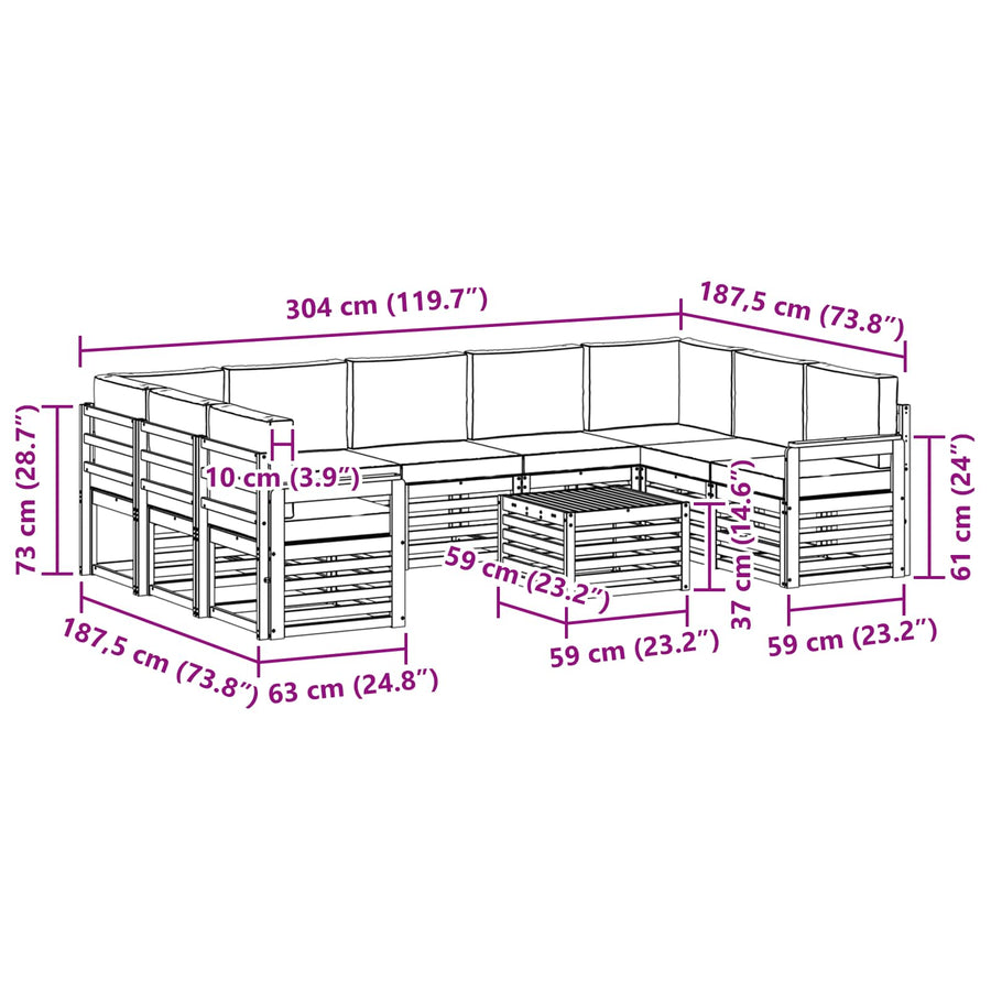 Outdoor Sofa Set 10 pcs 9-Seaters Natural and Anthracite