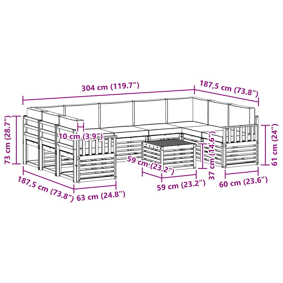 Outdoor Sofa Set 10 pcs 9-Seaters Natural and Anthracite