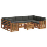 Sofa Sets 10 pcs Natural and Anthracite Solid Acacia Wood - Front View