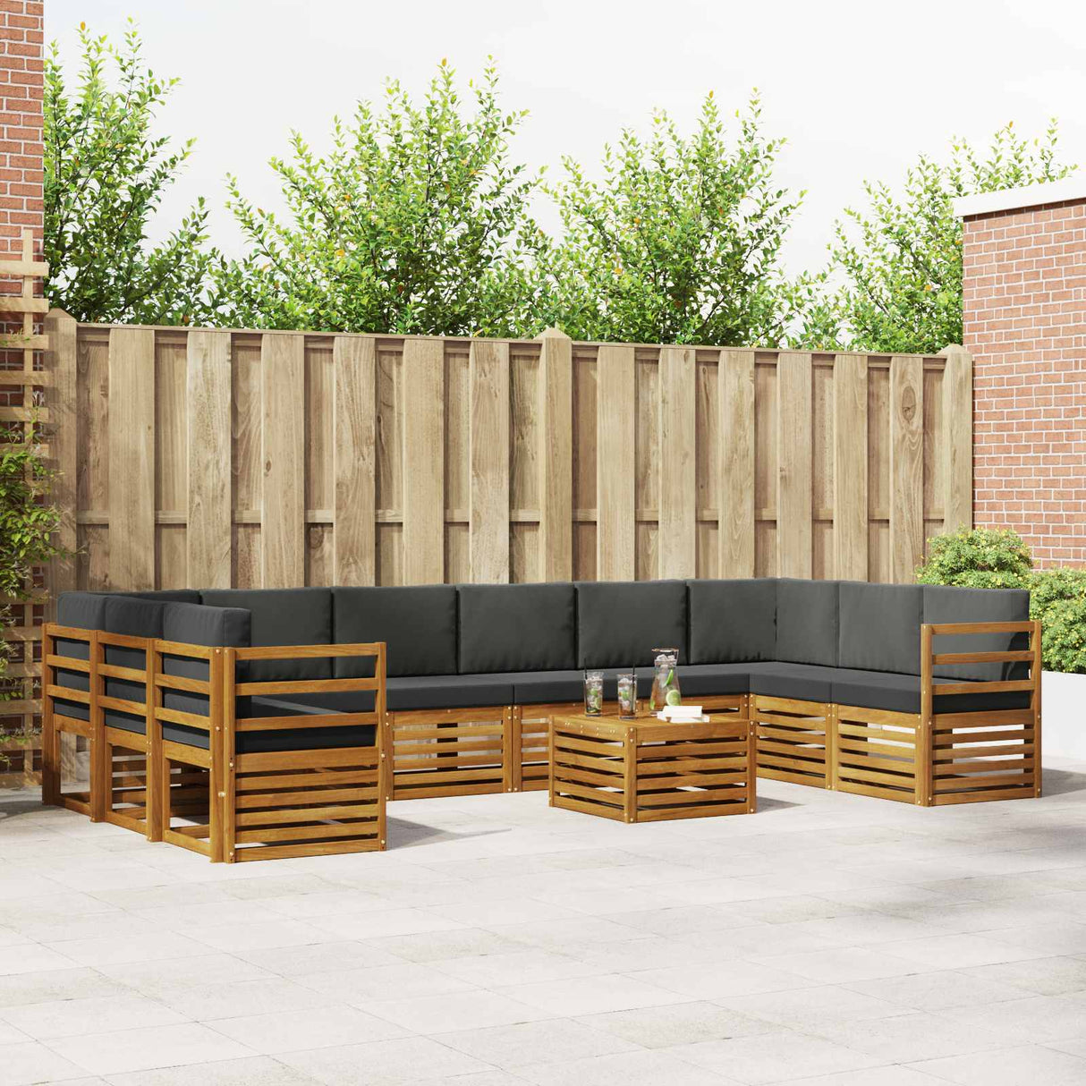Outdoor Sofa Set with Cushion 11 pcs Natural and Anthracite