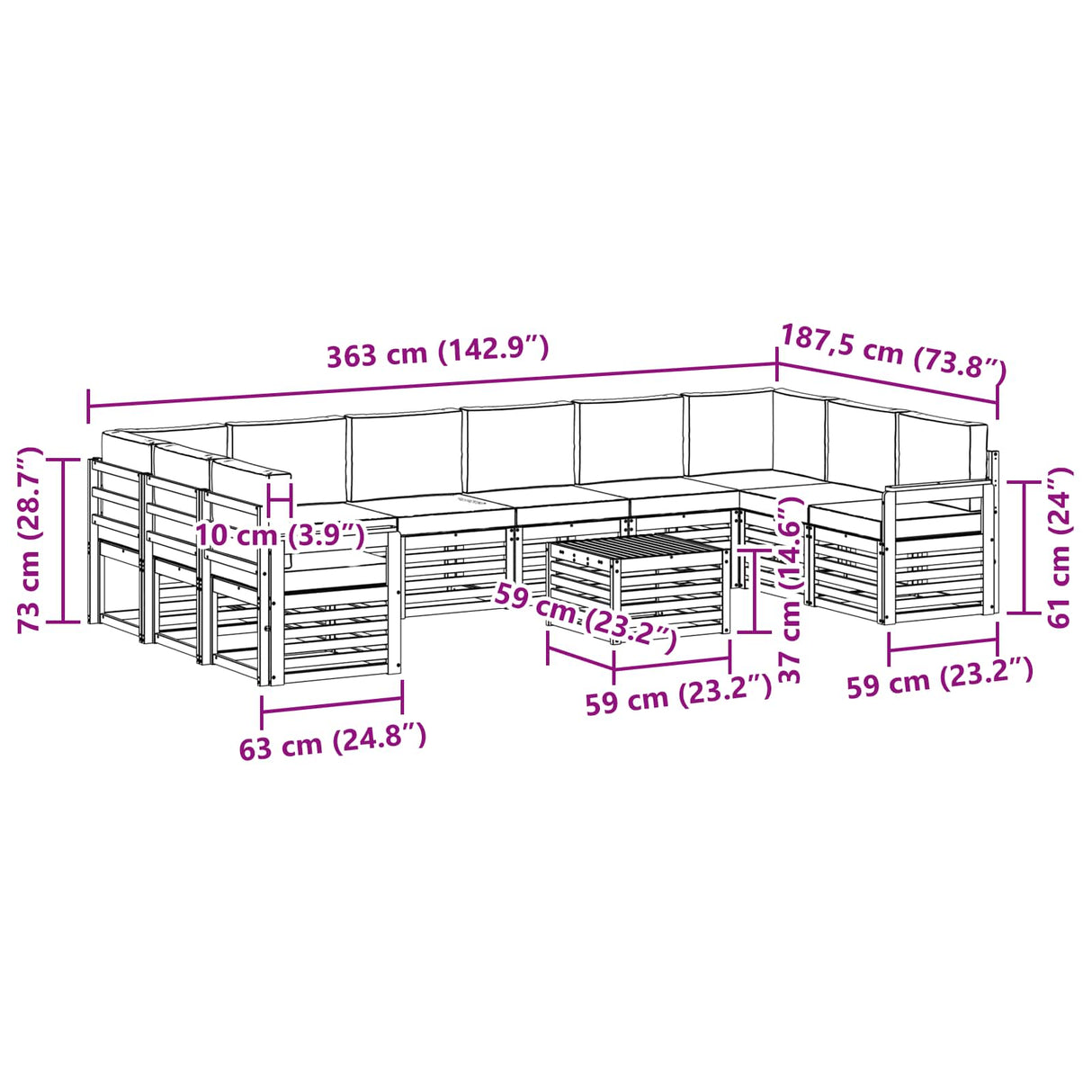 Outdoor Sofa Set with Cushion 11 pcs Natural and Anthracite
