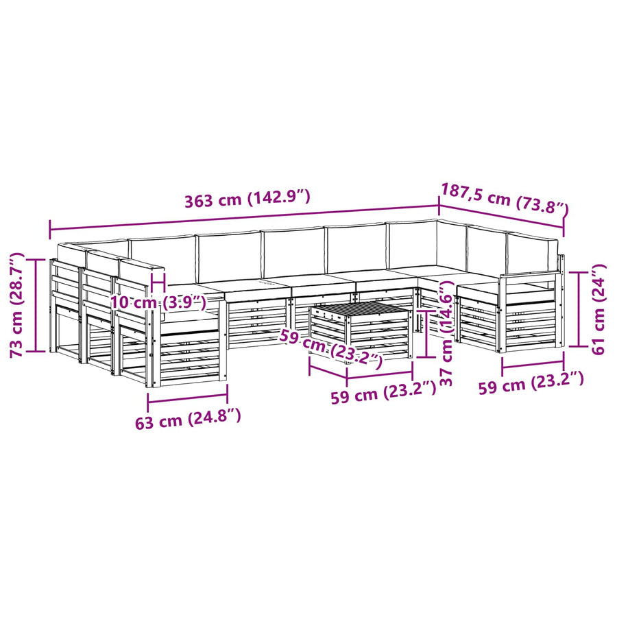 Outdoor Sofa Set 11 pcs 10-Seaters Natural and Anthracite