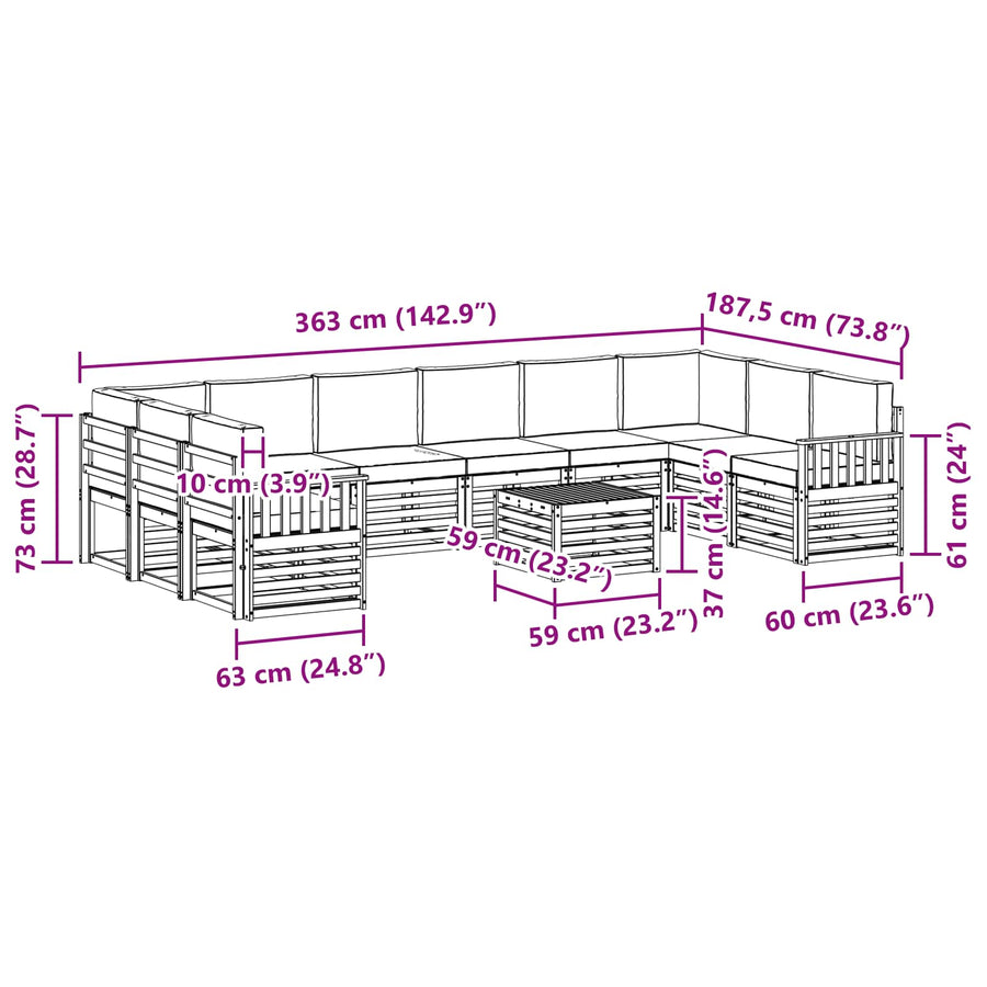 Outdoor Sofa Set 11 pcs 10-Seaters Natural and Anthracite