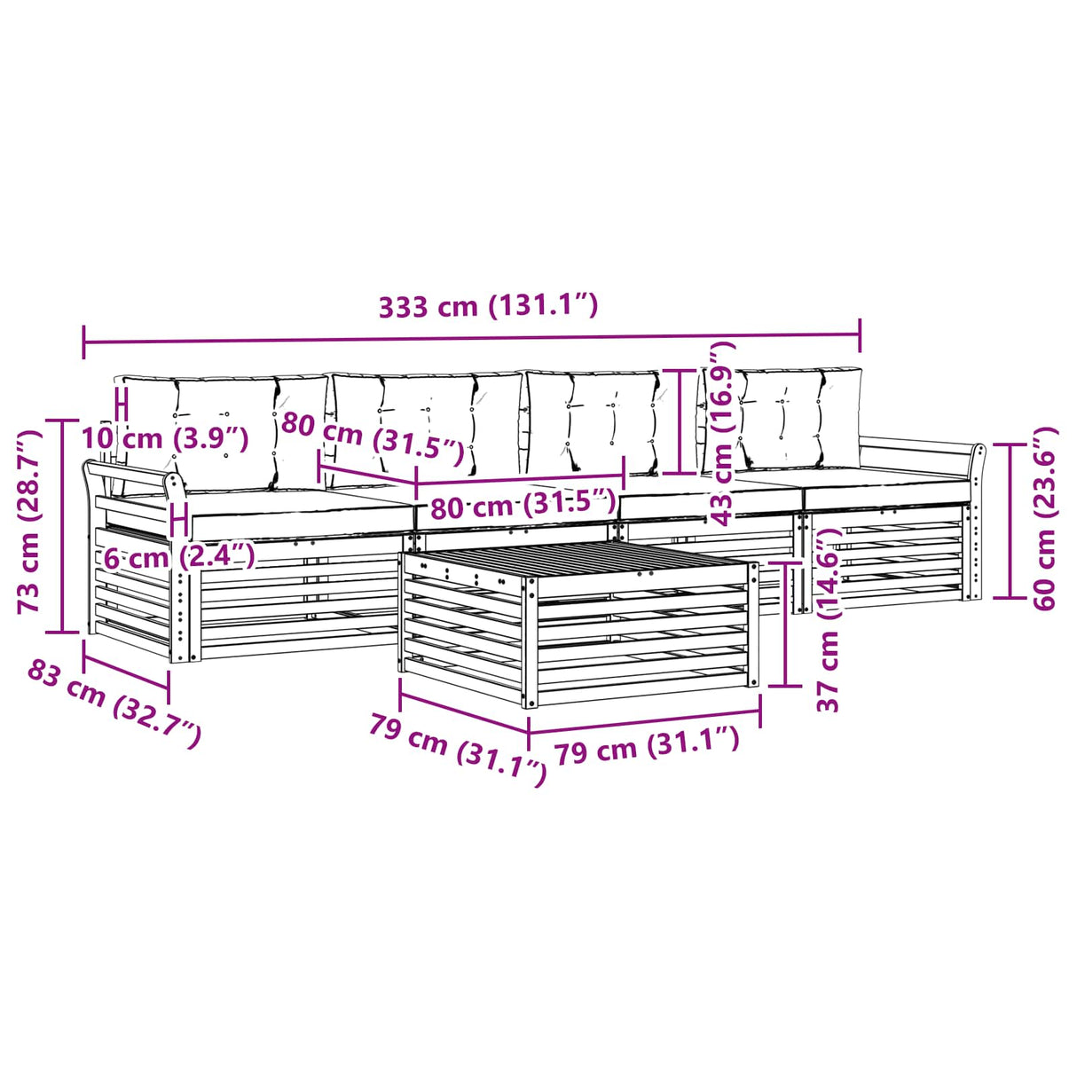 Outdoor Sofa Set with Cushion 5 pcs Natural and Anthracite